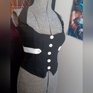 Black and White Stretch Vest Top